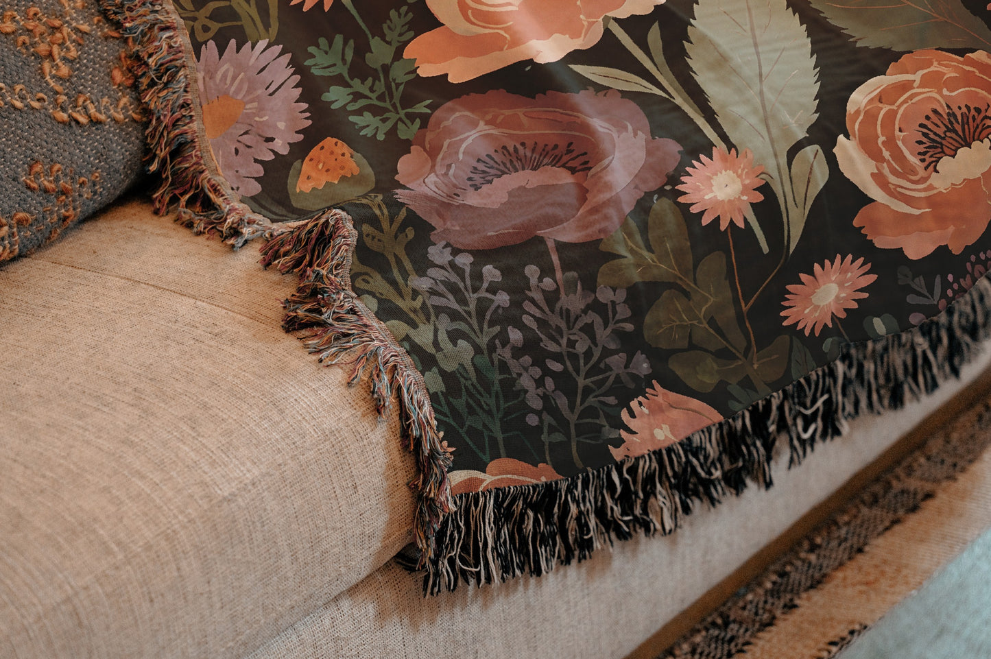 Enchanting Floral Woven Throw Blanket/Cozy Throw Blanket/Soft Throw Blanket/Warm Throw Blanket/Home Decor/Living Room Decor/Bedroom Decor